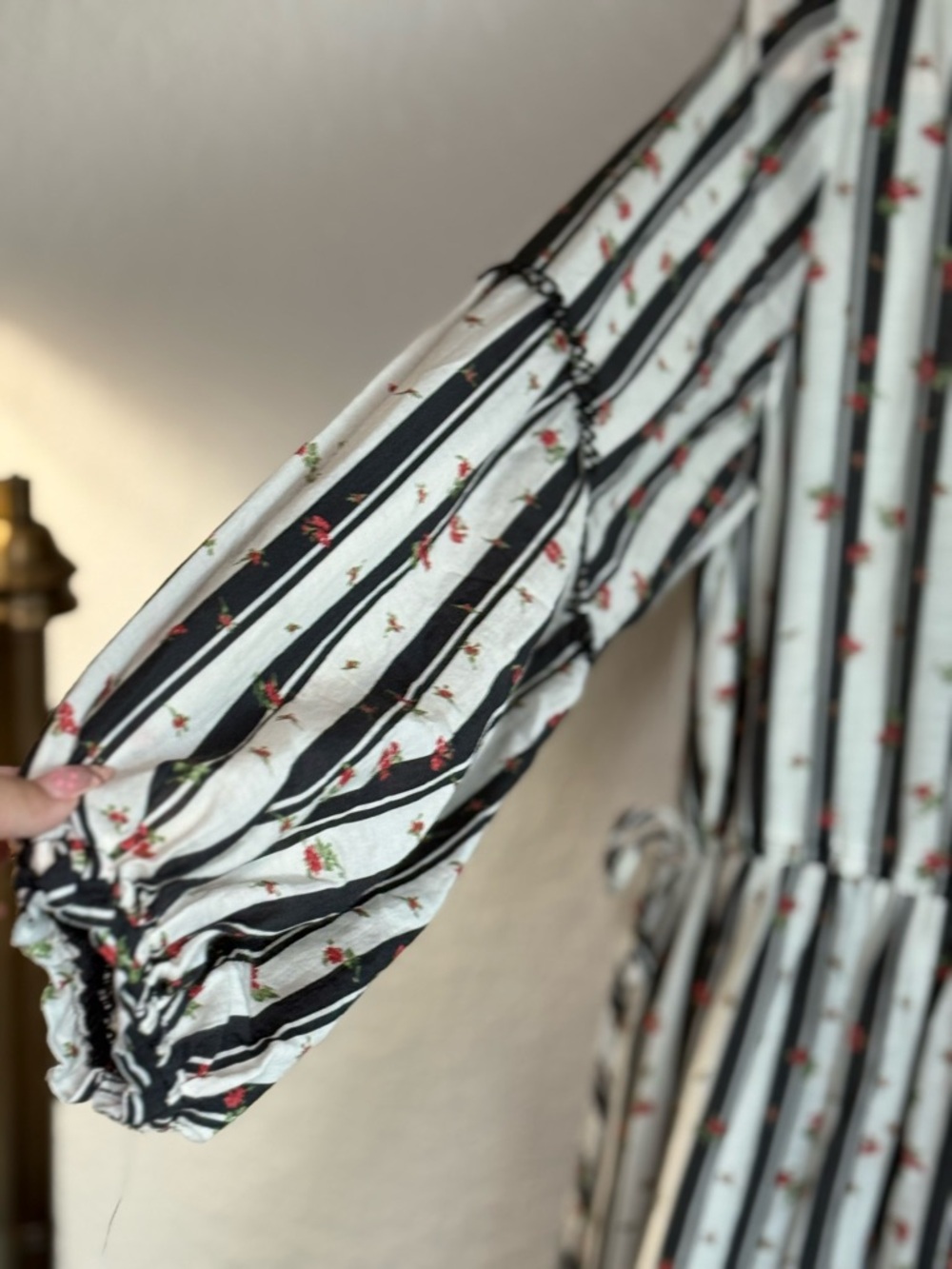 Anthropologie Cream and Black Striped Floral Maxi Shirt Dress - Picture 7 of 9